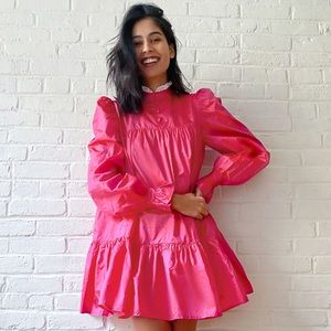 AVAVAV Ruffle Long Sleeve Lace Collar Dress M/L